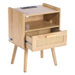VEVOR Rattan Nightstand End Table with Drawer Open Shelf Boho Bedside Table