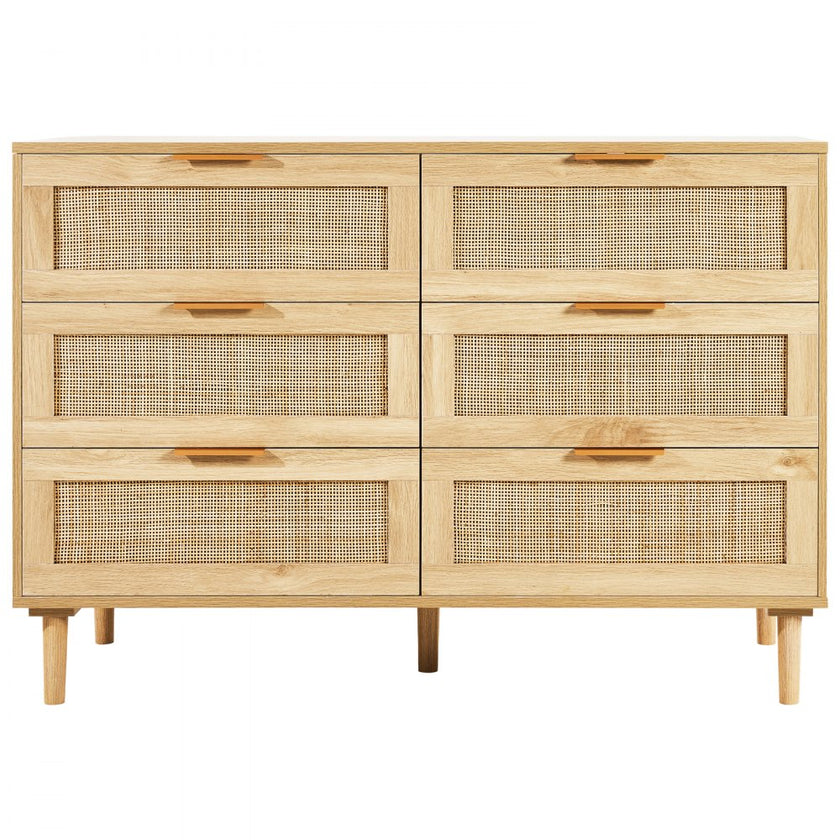 VEVOR Rattan Drawer Dresser Natural Rattan Closet Dresser 6 Drawers for bedroom