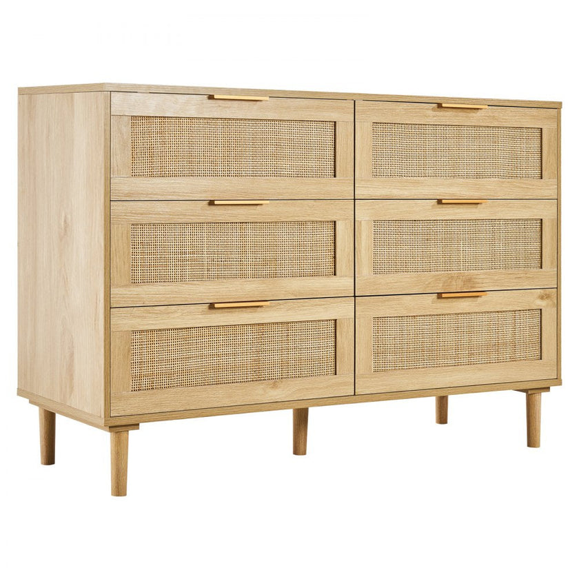 VEVOR Rattan Drawer Dresser Natural Rattan Closet Dresser 6 Drawers for bedroom