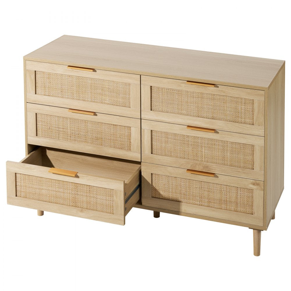 VEVOR Rattan Drawer Dresser Natural Rattan Closet Dresser 6 Drawers for bedroom