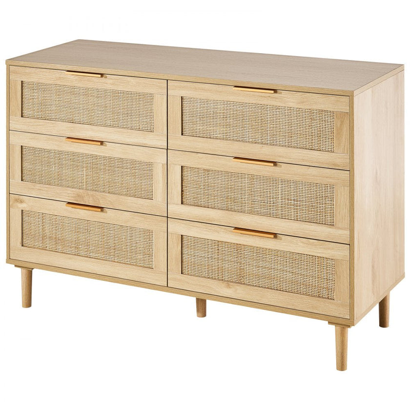 VEVOR Rattan Drawer Dresser Natural Rattan Closet Dresser 6 Drawers for bedroom