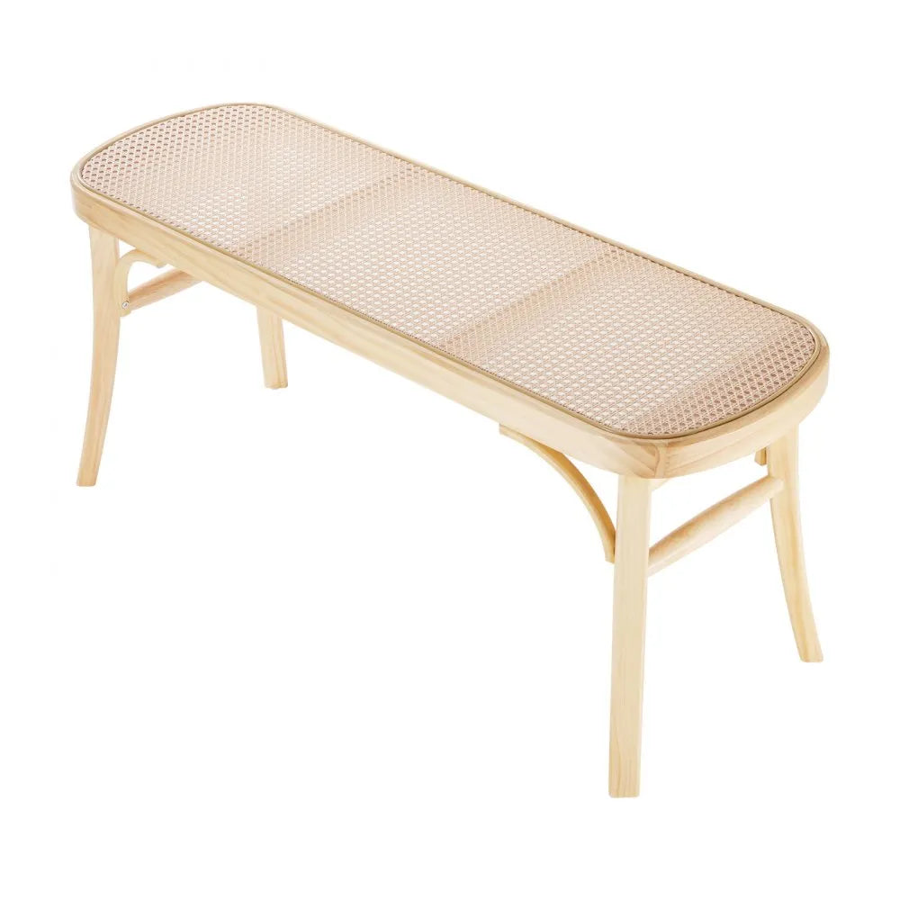 VEVOR Rattan Bench Wooden Bench 43.3 Inches for Entryway Living Room & Bedroom