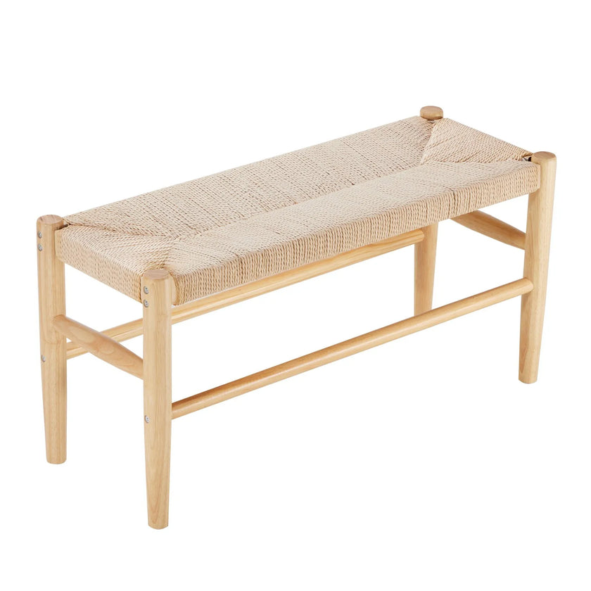 VEVOR Rattan Bench Wooden Bench 31.5 Inches for Entryway Living Room & Bedroom
