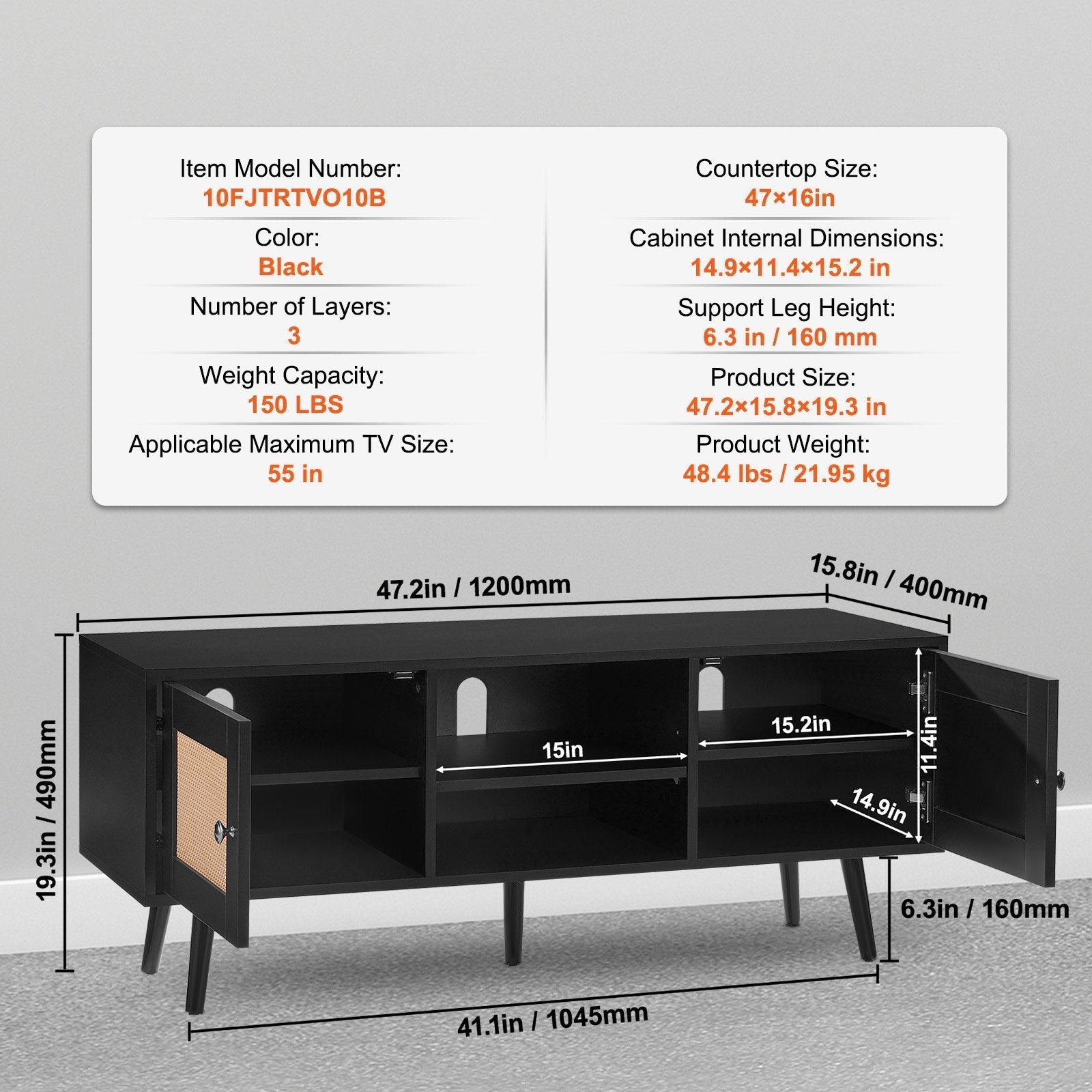 VEVOR Rattan TV Stand for 55