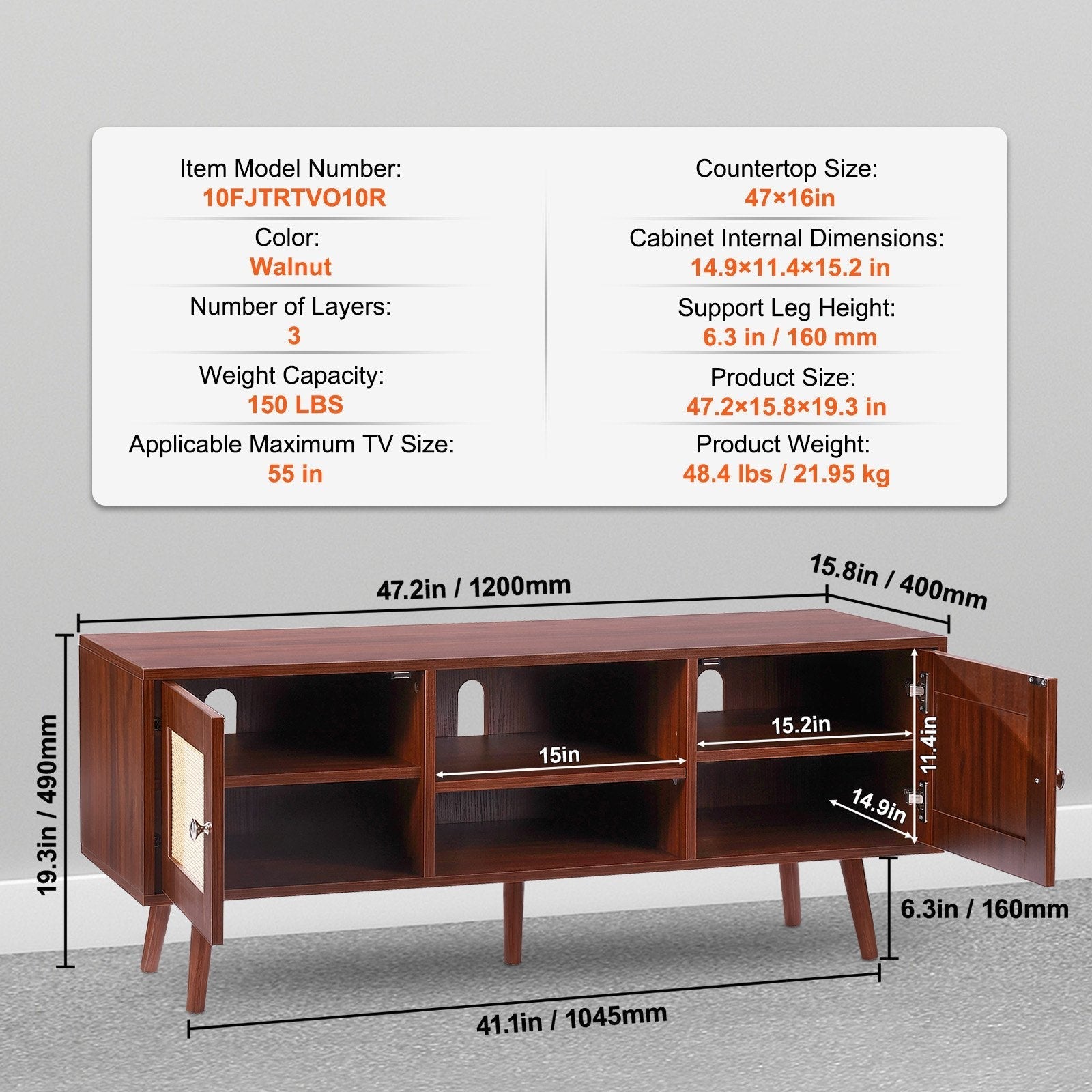 VEVOR Rattan TV Stand for 55