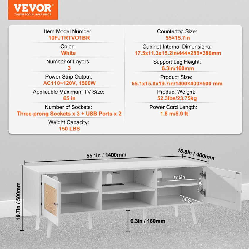 VEVOR Rattan TV Stand for 65