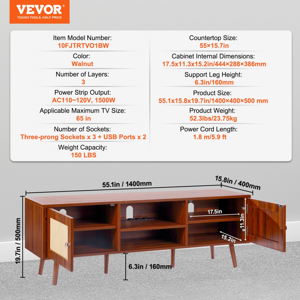 VEVOR Rattan TV Stand for 65
