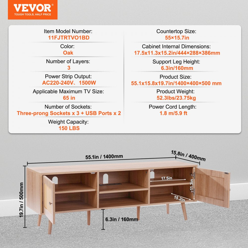 VEVOR Rattan TV Stand for 65