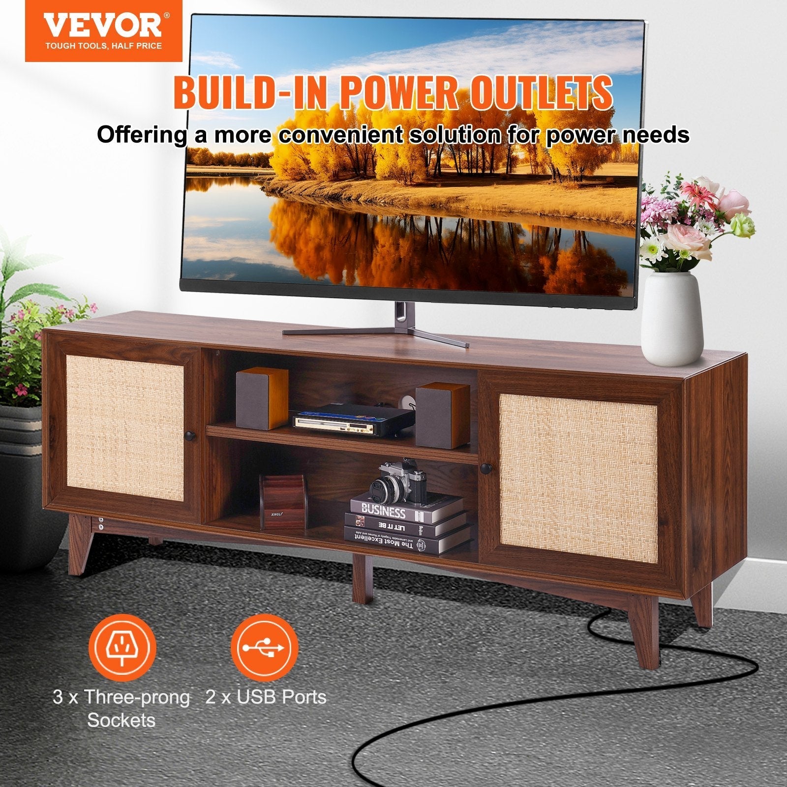 VEVOR Rattan TV Stand for 75
