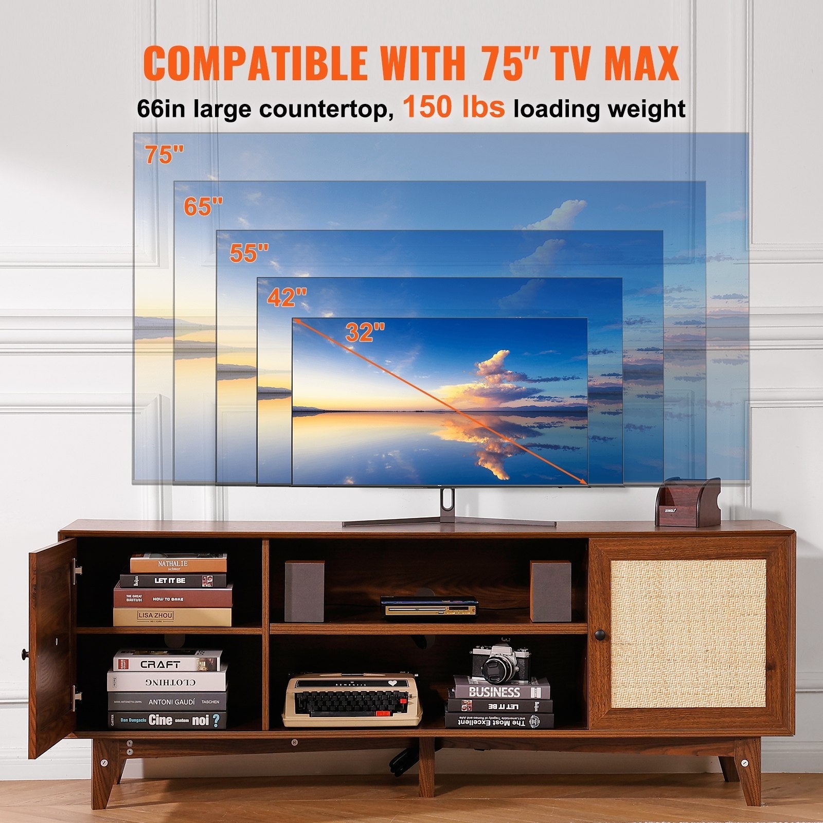 VEVOR Rattan TV Stand for 75