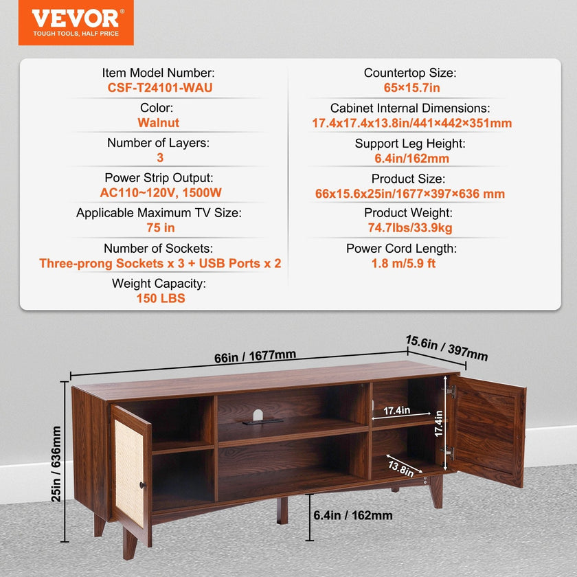 VEVOR Rattan TV Stand for 75