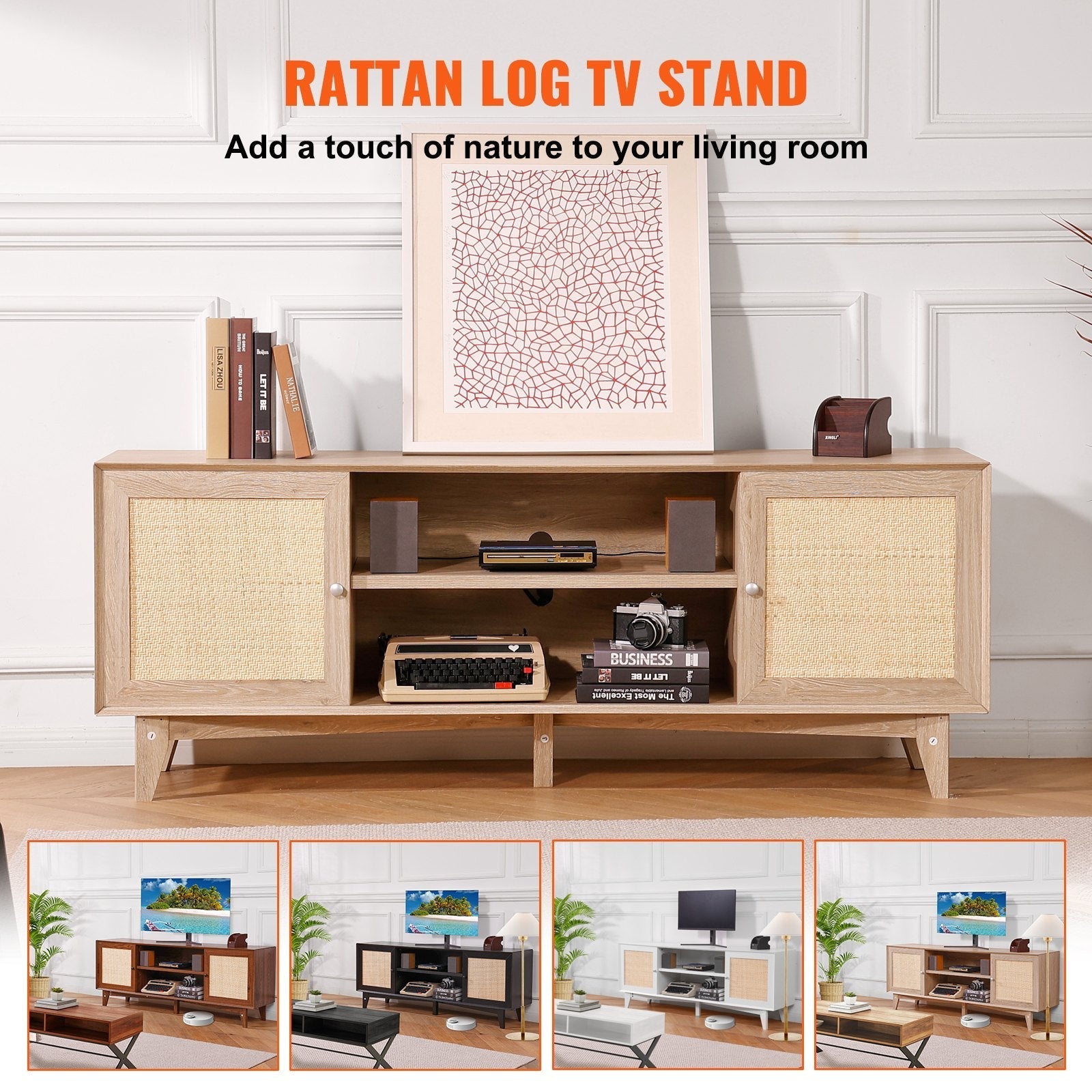 VEVOR Rattan TV Stand for 75