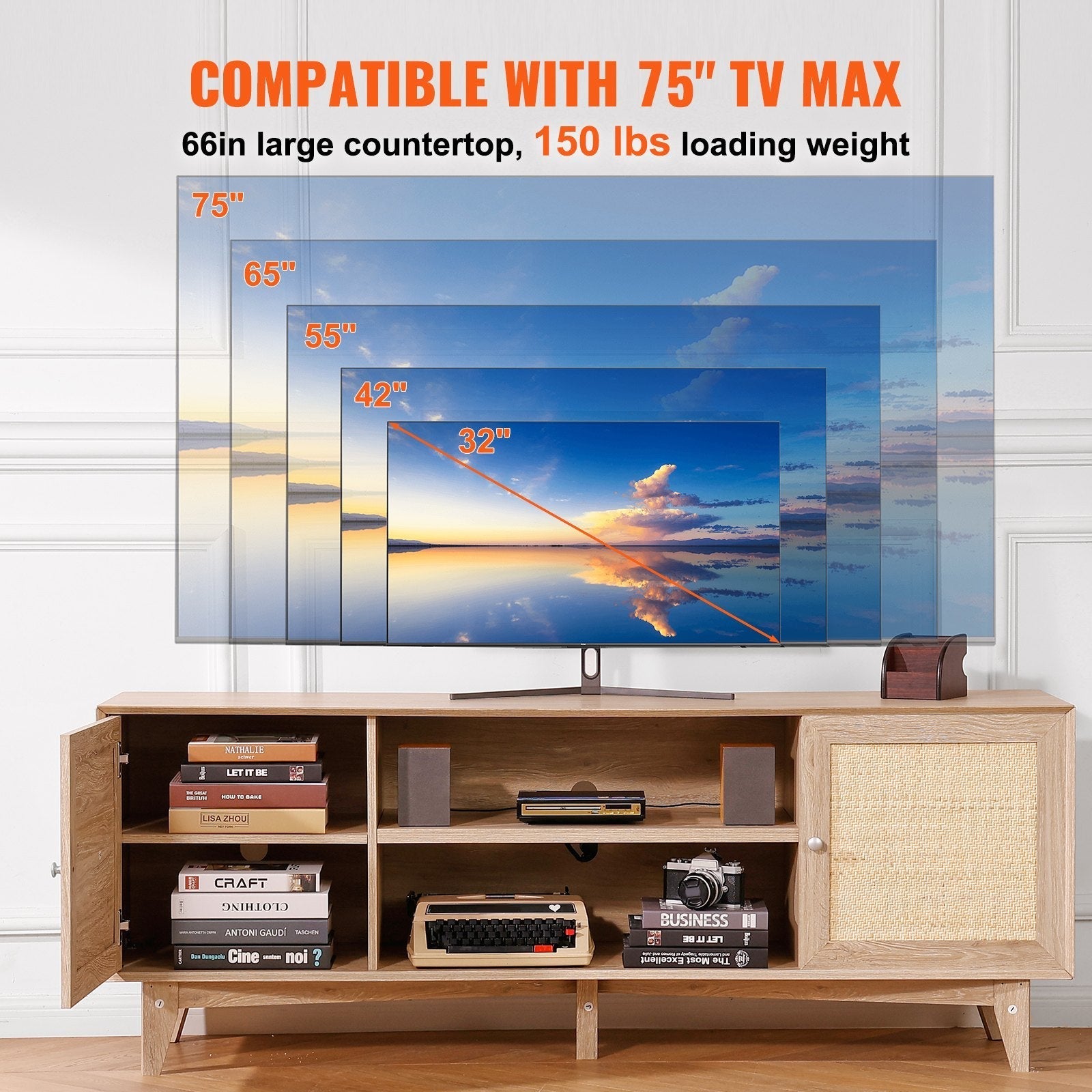 VEVOR Rattan TV Stand for 75