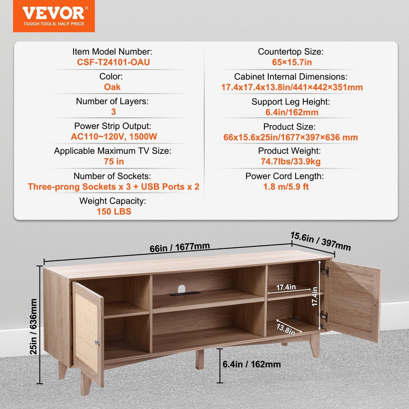 VEVOR Rattan TV Stand for 75