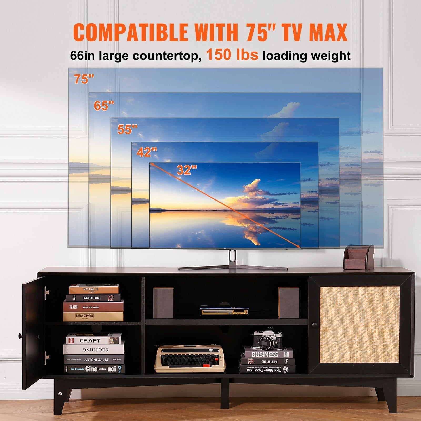 VEVOR Rattan TV Stand for 75