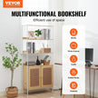 VEVOR Rattan Bookshelf Ladder Shelf with 2 Doors Rectangle Storage Rack Natural