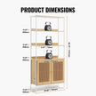 VEVOR Rattan Bookshelf Ladder Shelf with 2 Doors Rectangle Storage Rack Natural