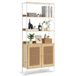 VEVOR Rattan Bookshelf Ladder Shelf with 2 Doors Rectangle Storage Rack Natural