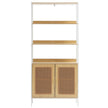 VEVOR Rattan Bookshelf Ladder Shelf with 2 Doors Rectangle Storage Rack Natural