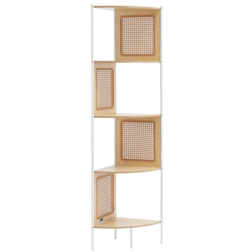 VEVOR Rattan Corner Bookshelf 5-Tier Bamboo Ladder Narrow Shelf Wall Corner Rack