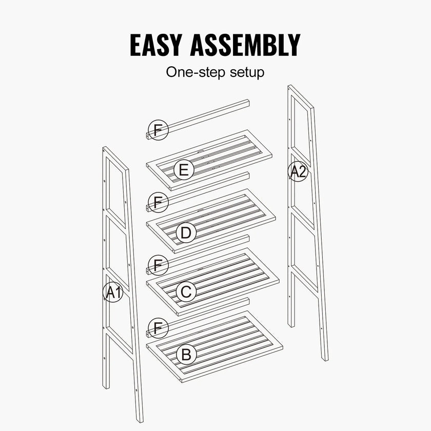VEVOR Bamboo Bookshelf 4 Tiers Bamboo Ladder Bookshelf Trapezoid Storage Rack