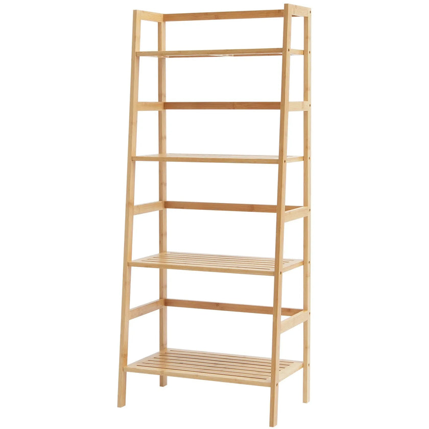 VEVOR Bamboo Bookshelf 4 Tiers Bamboo Ladder Bookshelf Trapezoid Storage Rack