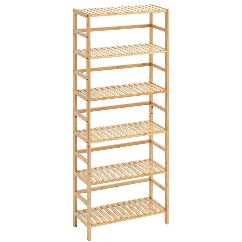 VEVOR Bamboo Bookshelf 6 Tiers Bamboo Ladder Bookcase Rectangle Storage Rack