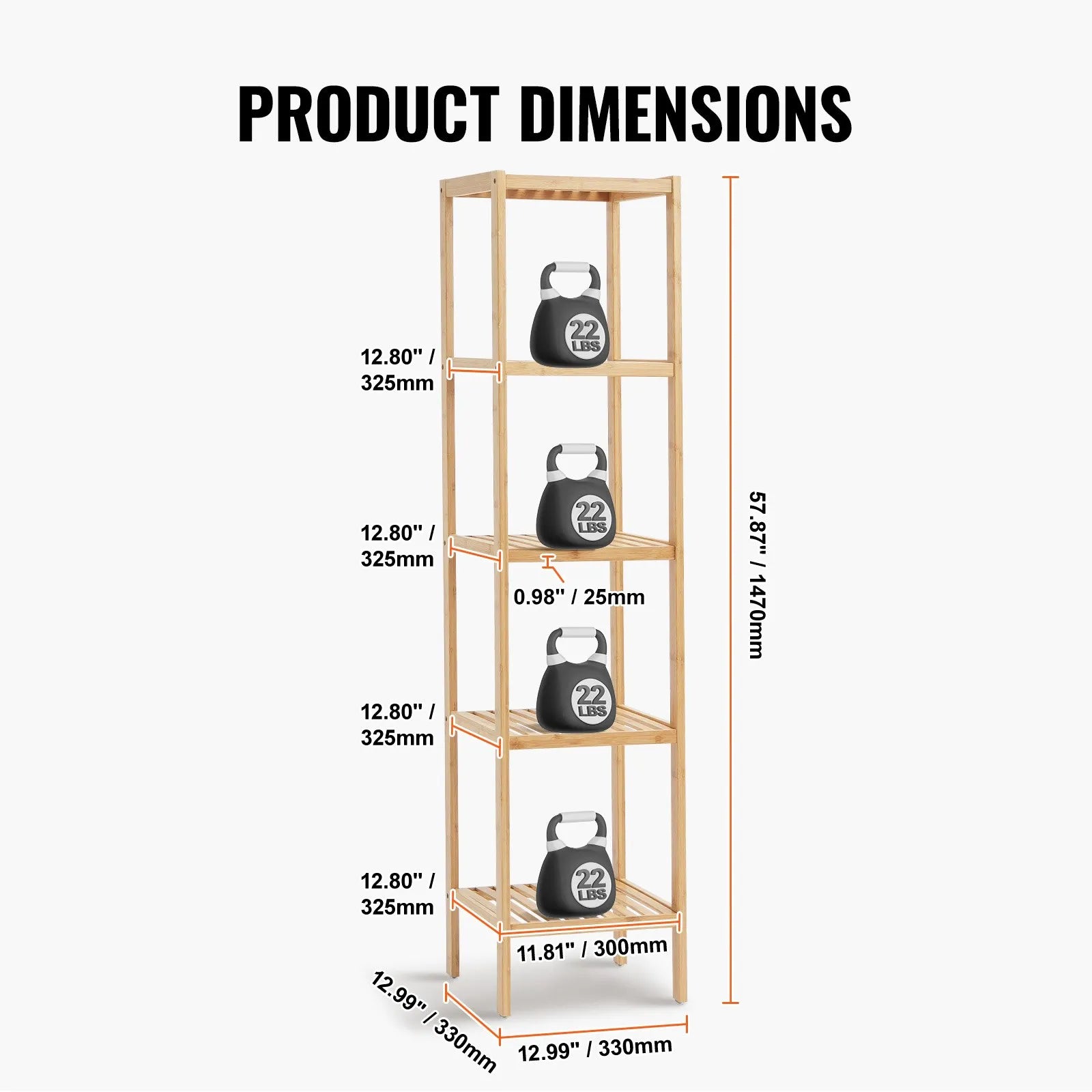 VEVOR Corner Standing Bookshelf 5-Tier Bamboo Ladder Narrow Shelf Plant Stand