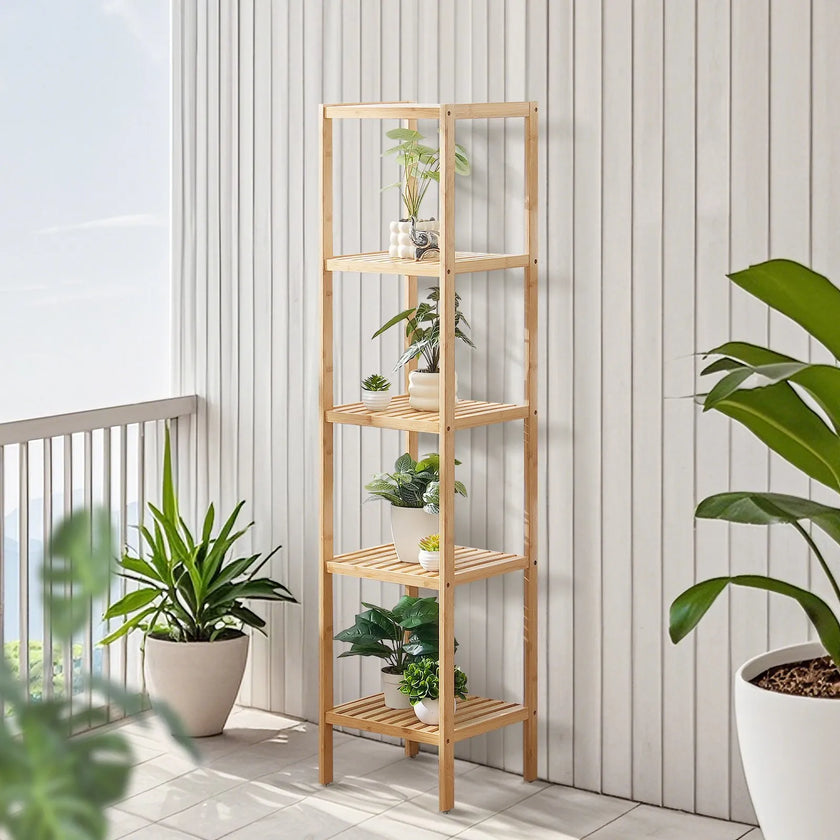VEVOR Corner Standing Bookshelf 5-Tier Bamboo Ladder Narrow Shelf Plant Stand