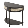 VEVOR Half-moon Rattan Console Table 2 Storage Drawers Rattan Sliding Door Black