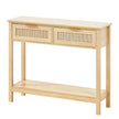 VEVOR Rattan Console Table with 2 Storage Drawers Rattan Sliding Door Natural