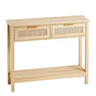 VEVOR Rattan Console Table with 2 Storage Drawers Rattan Sliding Door Natural