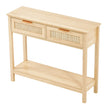 VEVOR Rattan Console Table with 2 Storage Drawers Rattan Sliding Door Natural
