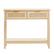 VEVOR Rattan Console Table with 2 Storage Drawers Rattan Sliding Door Natural