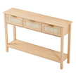 VEVOR Rattan Console Table with 3 Storage Drawers Rattan Sliding Door Natural