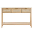 VEVOR Rattan Console Table with 3 Storage Drawers Rattan Sliding Door Natural