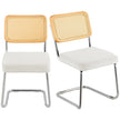 VEVOR Rattan Chairs, Set of 2, Mid Century Modern Dining Chair, Upholstered Velvet Accent Chair with Rattan Back, Retro Dining Room Kitchen Chair for Living Room, Bedroom, Reading Room, Office, White