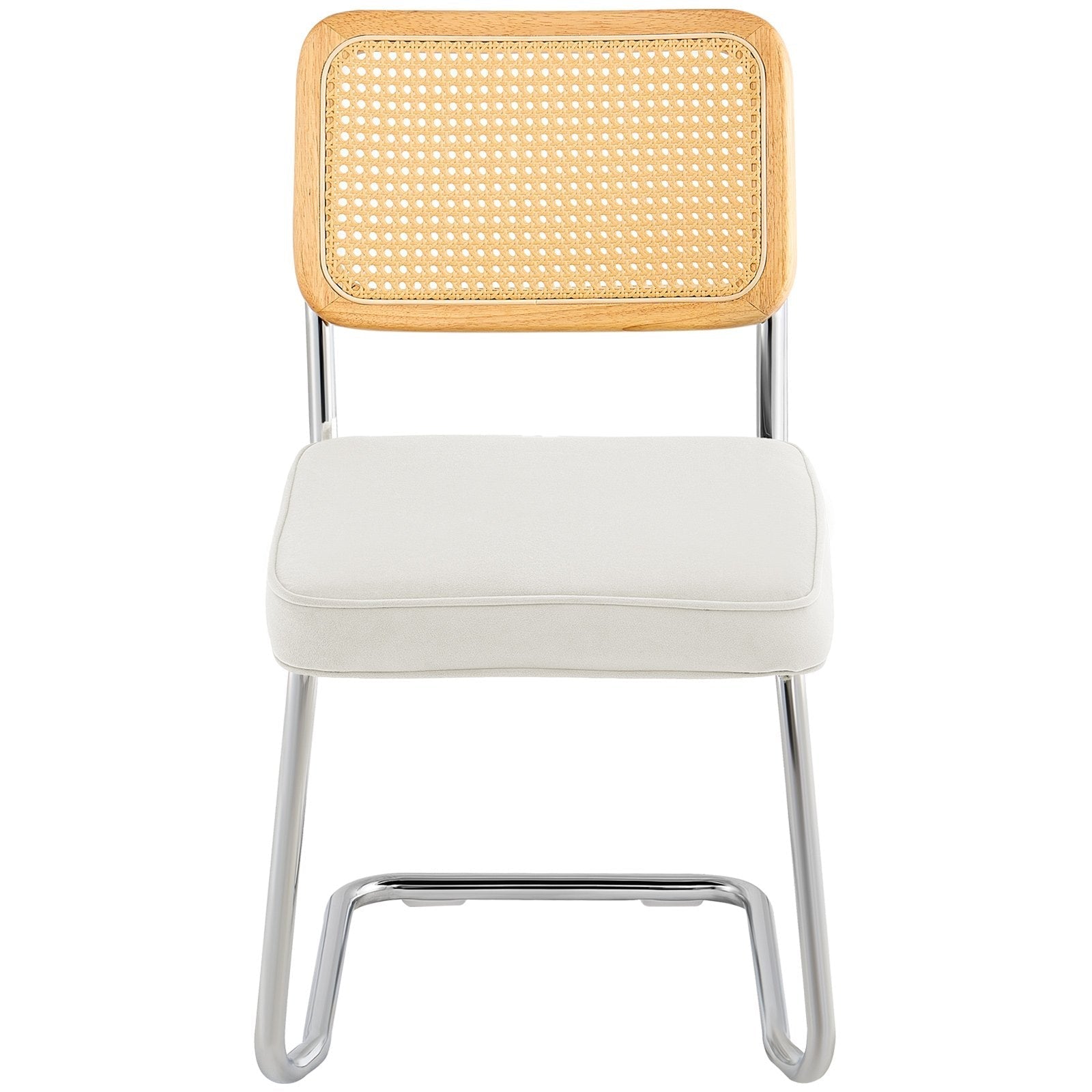 VEVOR Rattan Chairs, Set of 2, Mid Century Modern Dining Chair, Upholstered Velvet Accent Chair with Rattan Back, Retro Dining Room Kitchen Chair for Living Room, Bedroom, Reading Room, Office, White