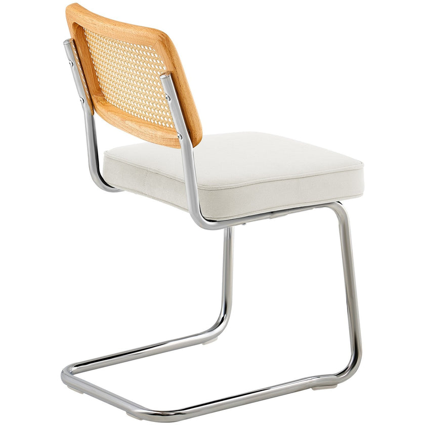 VEVOR Rattan Chairs, Set of 2, Mid Century Modern Dining Chair, Upholstered Velvet Accent Chair with Rattan Back, Retro Dining Room Kitchen Chair for Living Room, Bedroom, Reading Room, Office, White
