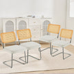 VEVOR Rattan Chairs, Set of 4, Mid Century Modern Dining Chair, Upholstered Velvet Accent Chair with Rattan Back, Retro Dining Room Kitchen Chair for Living Room, Bedroom, Reading Room, Office, White