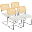 VEVOR Rattan Chairs, Set of 4, Mid Century Modern Dining Chair, Upholstered Velvet Accent Chair with Rattan Back, Retro Dining Room Kitchen Chair for Living Room, Bedroom, Reading Room, Office, White