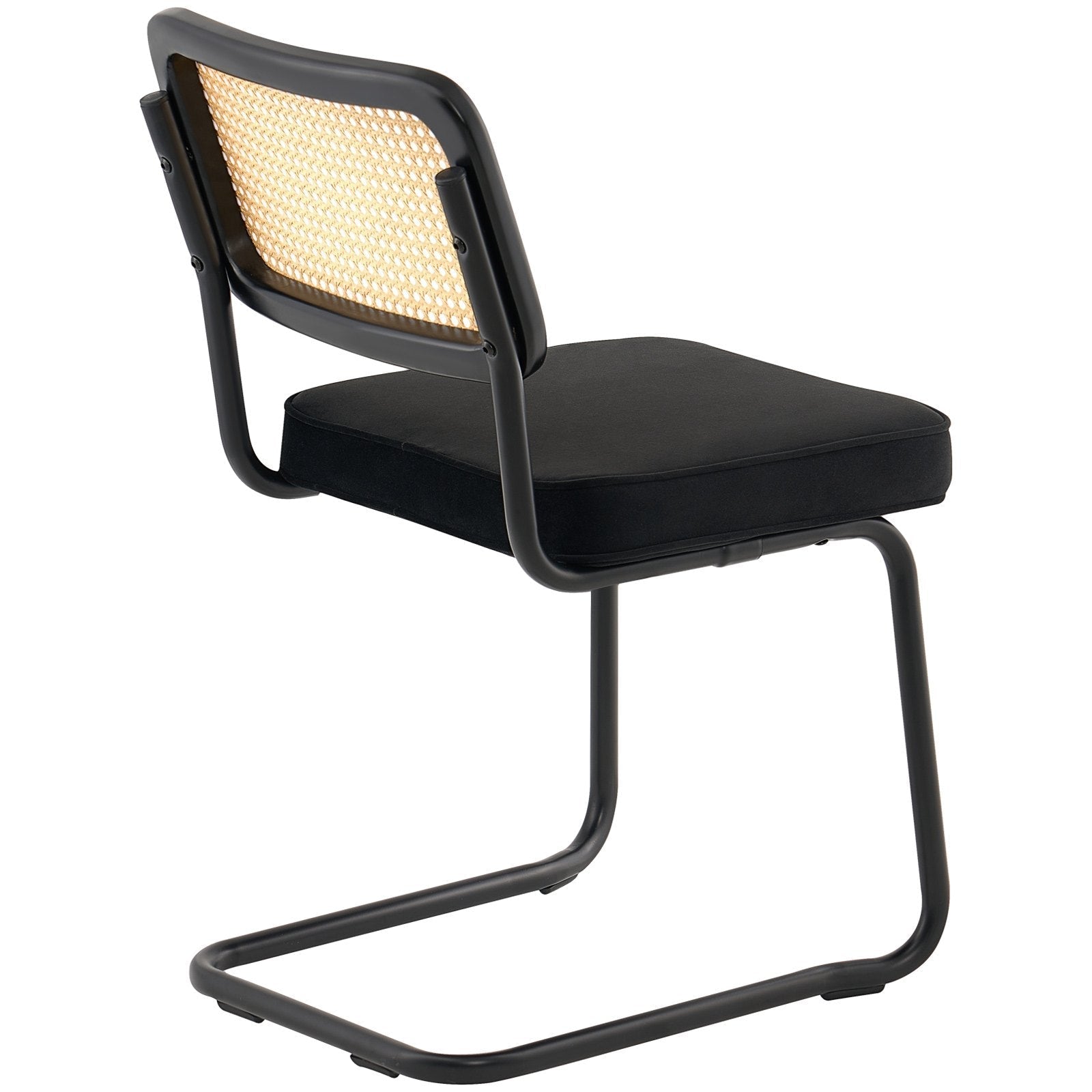 VEVOR Rattan Chairs, Set of 2, Mid Century Modern Dining Chair, Upholstered Velvet Accent Chair with Rattan Back, Retro Dining Room Kitchen Chair for Living Room, Bedroom, Reading Room, Office, Black