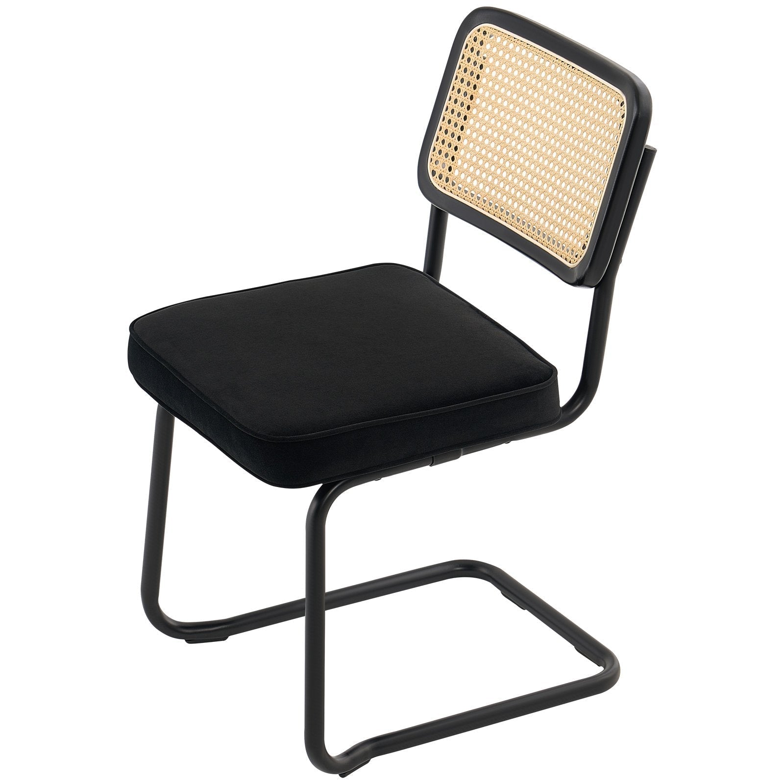VEVOR Rattan Chairs, Set of 2, Mid Century Modern Dining Chair, Upholstered Velvet Accent Chair with Rattan Back, Retro Dining Room Kitchen Chair for Living Room, Bedroom, Reading Room, Office, Black