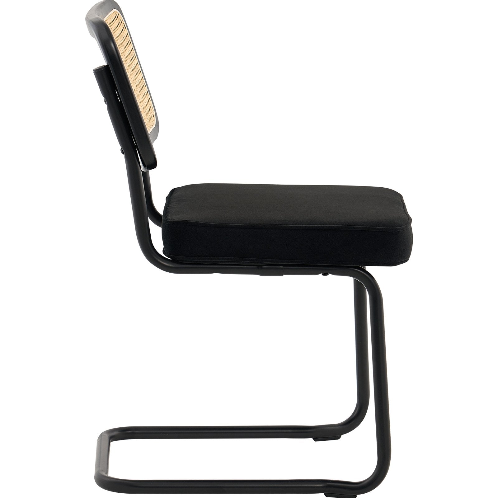 VEVOR Rattan Chairs, Set of 4, Mid Century Modern Dining Chair, Upholstered Velvet Accent Chair with Rattan Back, Retro Dining Room Kitchen Chair for Living Room, Bedroom, Reading Room, Office, Black