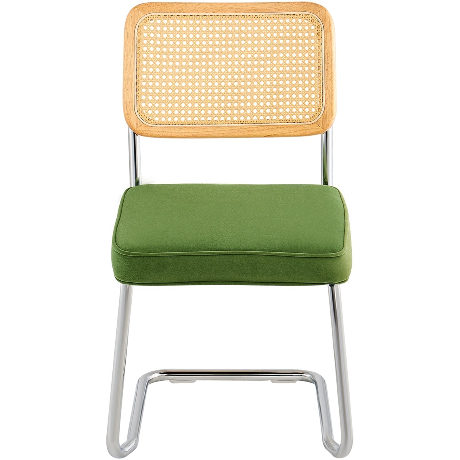 VEVOR Rattan Chairs, Set of 2, Mid Century Modern Dining Chair, Upholstered Velvet Accent Chair with Rattan Back, Retro Dining Room Kitchen Chair for Living Room, Bedroom, Reading Room, Office, Green