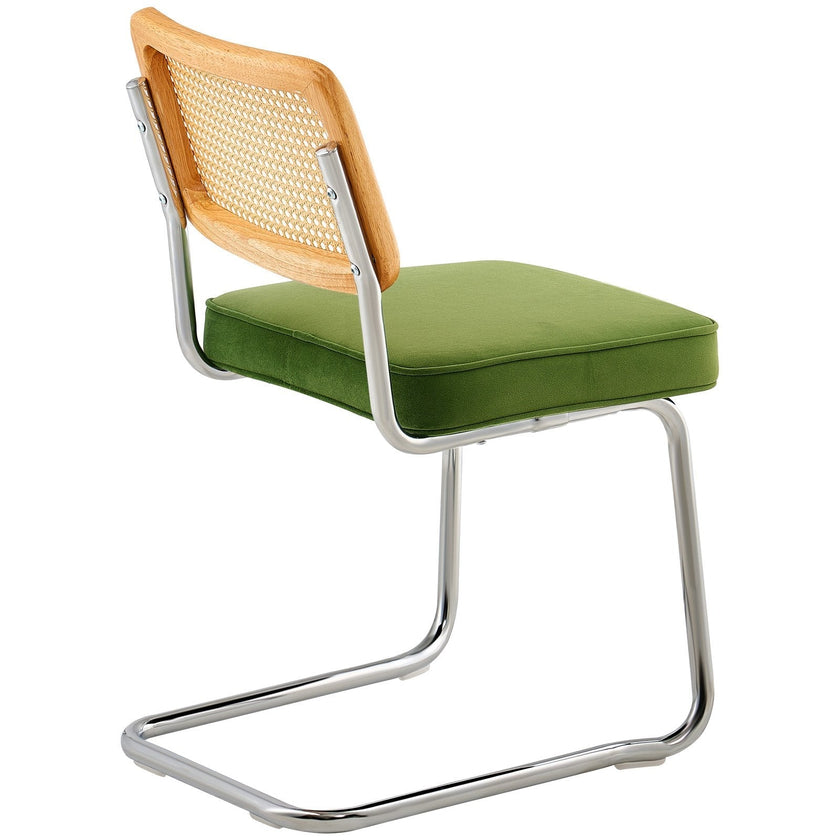 VEVOR Rattan Chairs, Set of 2, Mid Century Modern Dining Chair, Upholstered Velvet Accent Chair with Rattan Back, Retro Dining Room Kitchen Chair for Living Room, Bedroom, Reading Room, Office, Green
