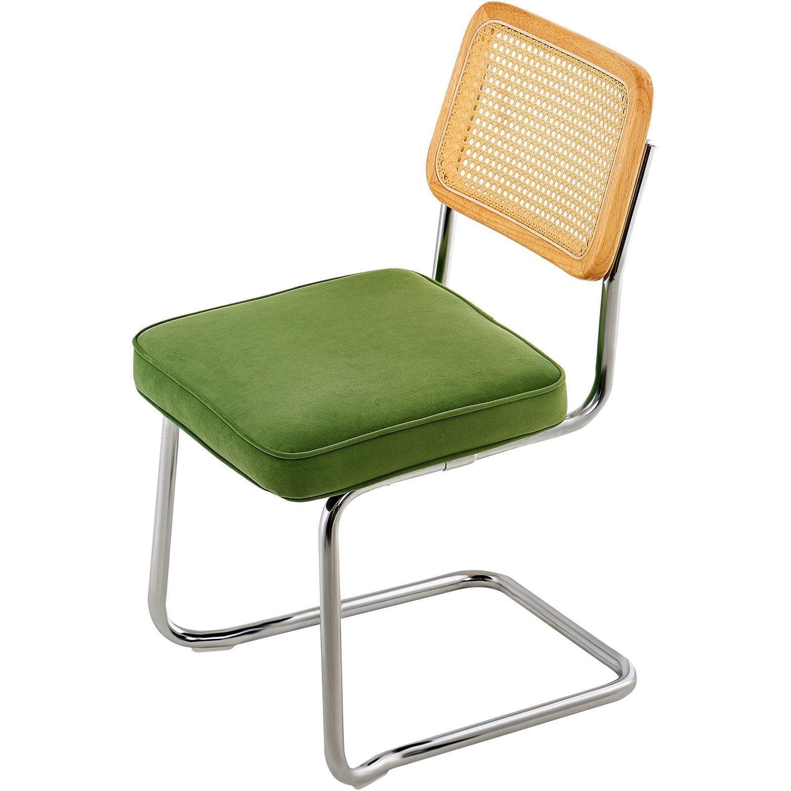 VEVOR Rattan Chairs, Set of 2, Mid Century Modern Dining Chair, Upholstered Velvet Accent Chair with Rattan Back, Retro Dining Room Kitchen Chair for Living Room, Bedroom, Reading Room, Office, Green