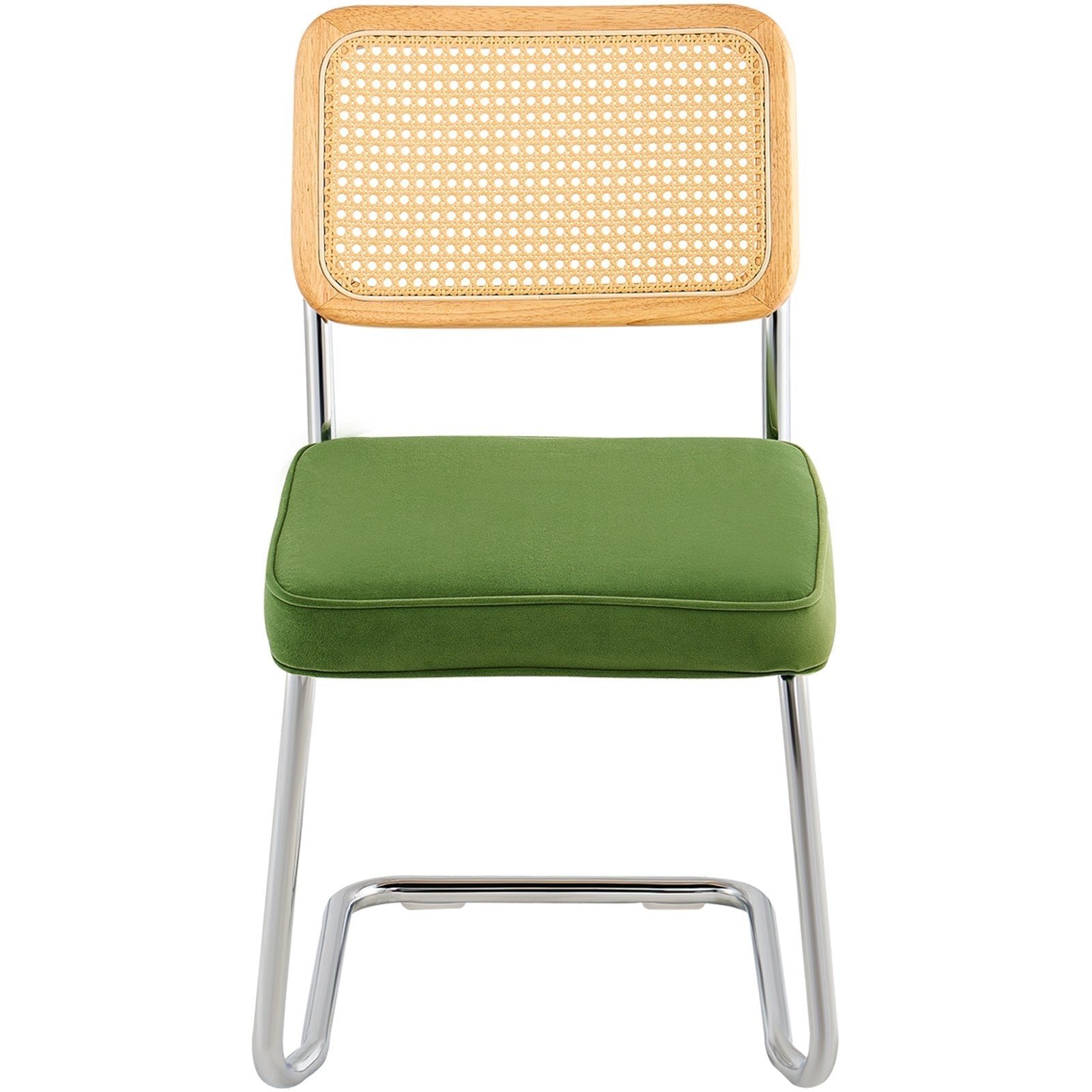 VEVOR Rattan Chairs, Set of 4, Mid Century Modern Dining Chair, Upholstered Velvet Accent Chair with Rattan Back, Retro Dining Room Kitchen Chair for Living Room, Bedroom, Reading Room, Office, Green