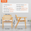 VEVOR Rattan Chair, Mid Century Modern Dining Chair with Armrest, Upholstered Chair with Rattan Back, Retro Rattan Dining Room Kitchen Chair for Living Room, Bedroom, Reading Room, and Office, Beige
