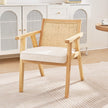 VEVOR Rattan Chair, Mid Century Modern Dining Chair with Armrest, Upholstered Chair with Rattan Back, Retro Rattan Dining Room Kitchen Chair for Living Room, Bedroom, Reading Room, and Office, Beige